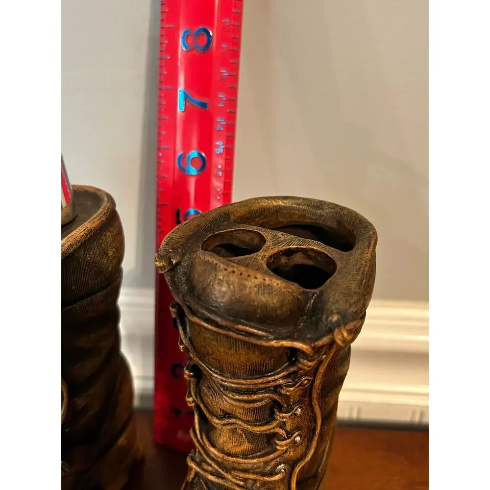 Vintage Western Cowboy Boot Soap Dispenser Toothbrush Holder Set Rustic